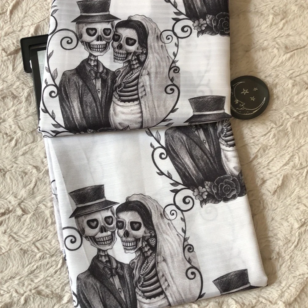 Happy Halloween Black & White Skeleton Couple Shower Curtain